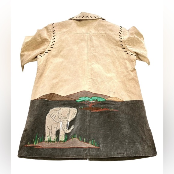 The Quacker Factory Suede Leather Jacket Embroidered Safari Size XS African - Picture 10 of 13